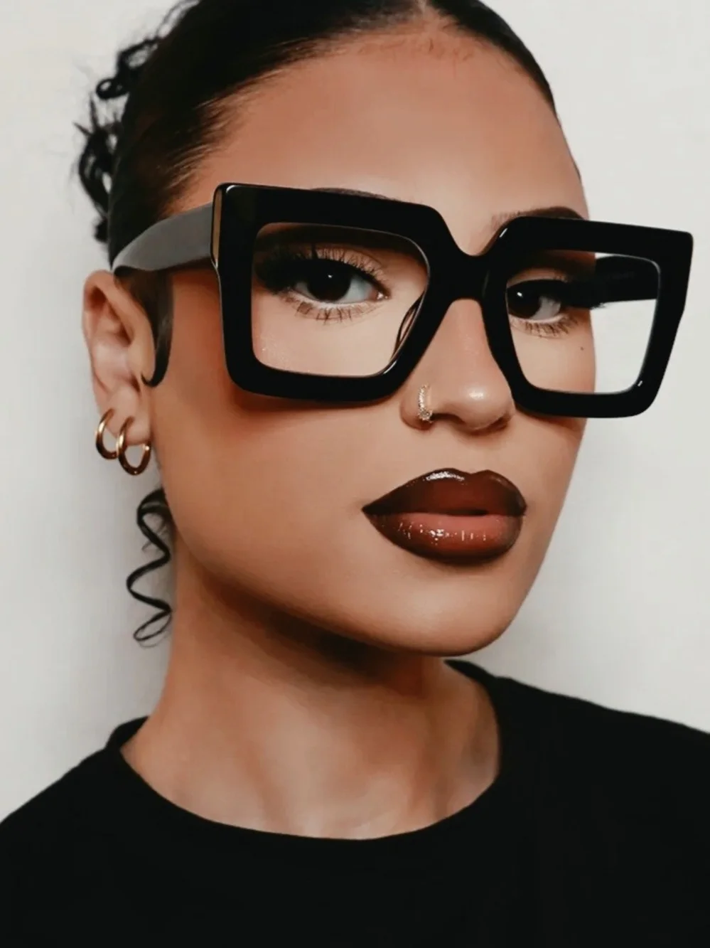 Oversized Square Fashion Glasses in Black With Clear Lenses New Without Tags